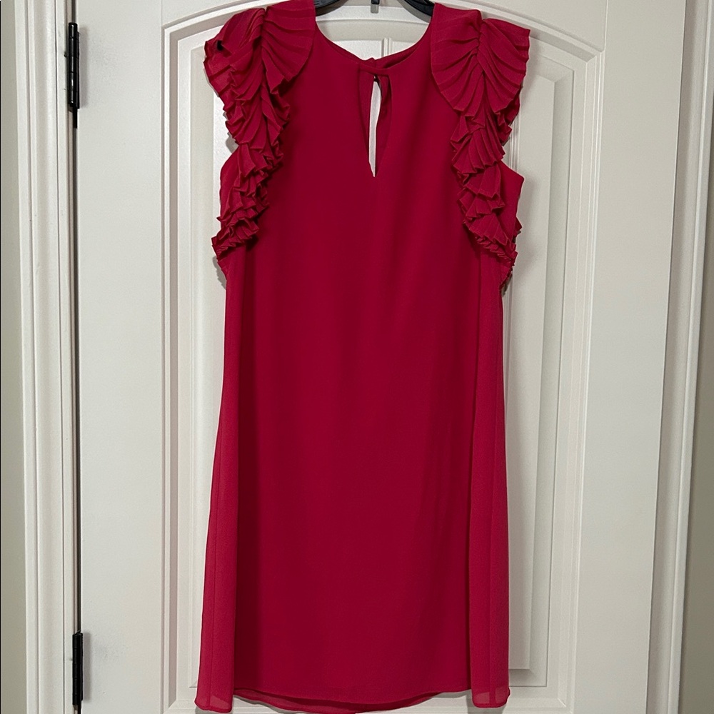 Elegant Hot Pink Ruffle Sleeve Dress